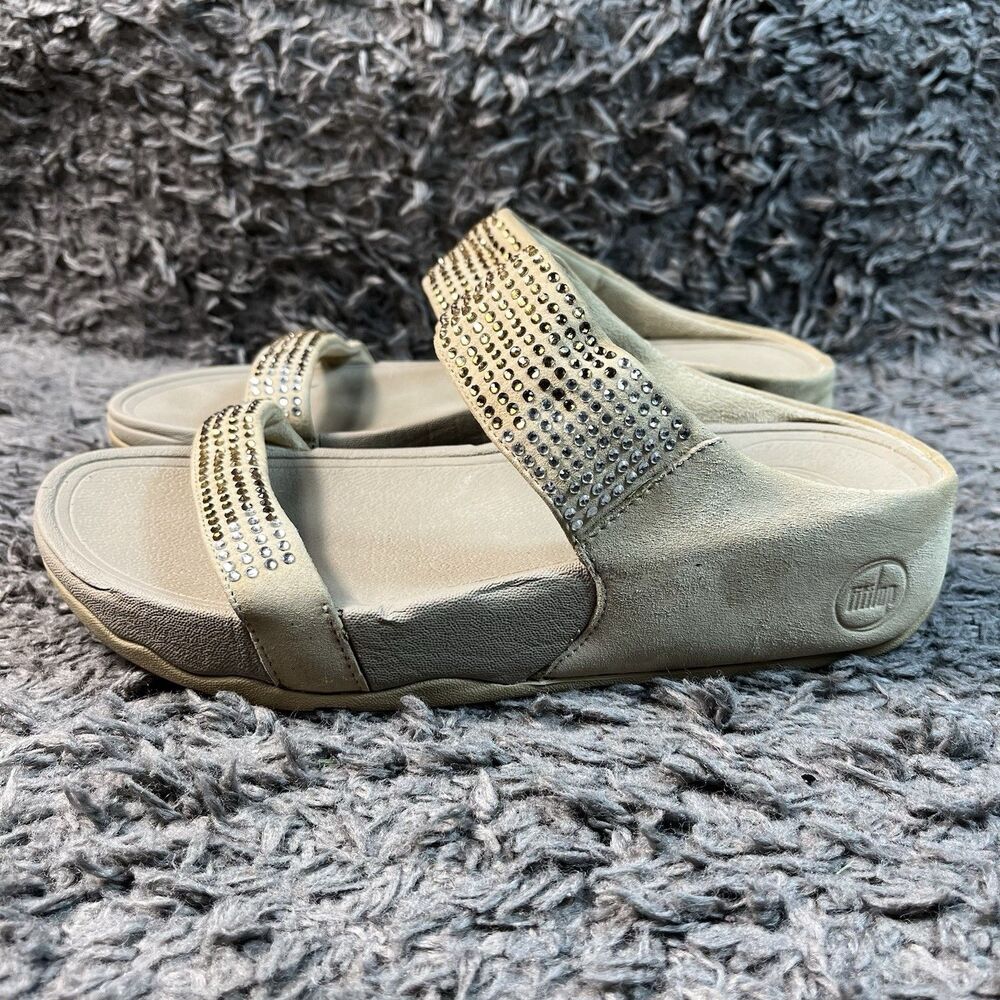 Fitflop Flare Strobe Gold Crystal Suede Sandals 8 Orthopedic Shoe Slide Women's - Picture 2 of 8
